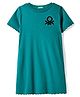 UCB Cotton Knit Half Sleeves A Line Solid Colour Frock with Brand Text Patch - Teal Blue