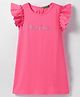 UCB Cotton Knit Frill Sleeves A Line Glitter Text Print Frock  - Pink