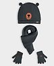 Mi Arcus Bear Face Detailed Cap With Coordinating Gloves & Muffler Set - Grey