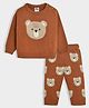 Mi Arcus Full Sleeves Bear Face Printed Tee With Coordinating Pajama - Brown