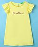 UCB Cotton Knit Frill Sleeves A Line Glitter Text Print Frock  - Yellow