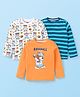 Babyhug Cotton Knit Full Sleeves T-Shirts with Stripes &  Bear Graphics Pack of 3 - Blue Orange & White