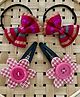 Kalacaree Set Of 2 Bow Detailed Rubber Bands & Flower Tic Tac Clips - Pink