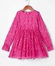 Under Fourteen Only Cotton Full Sleeves Self Designed Net Dress   - Pink
