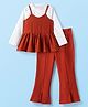Babyhug Cotton Knit Full Sleeves Solid Colour Top & Leggings Set With Frock - Rust Orange