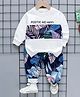 Googo Gaaga Cotton Knit Full Sleeves Light Winter Leaves Printed Sweatshirt & Joggers Set - White