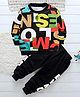 Googo Gaaga Cotton Knit Full Sleeves Light Winter All Over Text Printed Sweatshirt With Joggers Set - Black