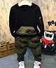 Googo Gaaga Cotton Knit Full Sleeves Light Winter Sweatshirt With Camouflage Printed Joggers Set - Black & Green
