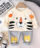 Googo Gaaga Cotton Knit Full Sleeves Light Winter Lion Printed Sweatshirt With Joggers Set - Cream