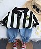 Googo Gaaga Cotton Knit Full Sleeves Light Winter Vertical Striped Sweatshirt & Trousers Set - Black
