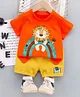 Googo Gaaga Cotton Half Sleeves Lion Printed Tee With Shorts Set - Orange & Yellow