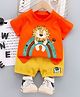 Googo Gaaga Cotton Half Sleeves Lion Printed Tee With Shorts Set - Orange & Yellow