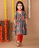 Kinder Kids Cotton Half Sleeves Floral Printed & Gota Lace Embellished Kurta Leggings With Dupatta - Pink