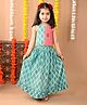 Kinder Kids Cotton Halter Neck Floral Motif Printed Lehenga Choli Set - Green & Peach
