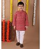 Kinder Kids Cotton Full Sleeves Floral Motif Printed Katha Kurta With Pajama - Red