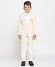 KIDS ISLAND Satin Full Sleeves Sequins & Floral Chain Broach Embellished 4 Piece Party Suit Set With Bow Tie - Cream