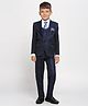 KIDS ISLAND Satin Full Sleeves Broach Embellished & Shimmered 4 Piece Party Suit Set With Abstract Printed Tie - Royal Blue