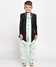 KIDS ISLAND Jacquard Solid Kurta & Churidar With Full Sleeves Sequins & Chain Broach Embellished & Floral Swirls Printed Sherwani Jacket Set & Pearl Necklace - Green & Pista Green