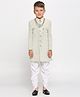 KIDS ISLAND Full Sleeves Abstract & Sequin Embroidered Sherwani With Solid Dhoti Set - Pista & White