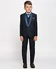 KIDS ISLAND Full Sleeves Shimmered Blazer With Solid Shirt Pant Waistcoat & Bow - Navy Blue