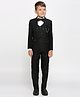 KIDS ISLAND Full Sleeves Sequin Embroidered Blazer With Solid Shirt Pant Waistcoat & Bow - Black