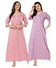 Piu Pack Of 2 Cotton Three Fourth Sleeves Floral Printed Nighties - Purple & Pink