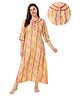 Piu Cotton Three Fourth Sleeves Abstract Printed Nighty With Nursing Access - Yellow