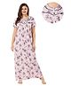 Piu Cotton Half Sleeves Lace Embellished & Floral Printed Plus Size Nighty With Nursing Access - Purple