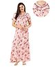 Piu Cotton Half Sleeves Lace Embellished & Floral Printed Plus Size Nighty With Nursing Access - Pink