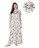 Piu Cotton Half Sleeves Lace Embellished & Floral Printed Plus Size Nighty With Nursing Access - Blue