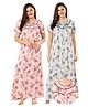 Piu Pack Of 2 Cotton Half Sleeves Lace Embellished & Floral Printed Plus Size Nighties With Nursing Access - Pink & Blue