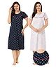 Piu Cotton Pack of 2 Half Sleeves Polka Dots Printed Front Open Maternity Nighty - Blue & White