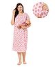 Piu Cotton Half Sleeves Penguin Printed Feeding Nighty With Concealed Zipper Nursing Access - Pink