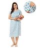 Piu Cotton Half Sleeves Penguin Printed Feeding Nighty With Concealed Zipper Nursing Access - Blue