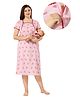 Piu Cotton Half Sleeves Watermelon Printed Feeding Nighty With Concealed Zipper Nursing Access - Pink