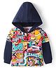Babyhug Cotton Knit Full Sleeves Hooded T-Shirt With Text Print - Navy Blue