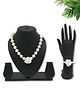 Funkrafts Floral Pearl Beaded Necklace With Bracelet Jewellery Set - White