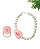 Funkrafts Floral Pearl Beaded Necklace With Bracelet Jewellery Set - Pink