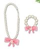 Funkrafts Floral Pearl Beaded Necklace With Bracelet Jewellery Set - Pink