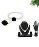 Funkrafts Pack Of 2 Floral Pearl Beaded Necklace With Bracelet Jewellery Set - Black & White
