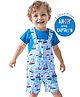 Babyoye 100% Cotton With Eco Jiva Finish Dungaree & Half Sleeves T-Shirt Boat Print - Royal Blue