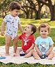 Babyoye 100% Cotton Knit with Eco Jiva Finish Half Sleeves Onesies Boat Print Pack of 3 - Red Blue & White