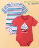 Babyoye 100% Cotton Knit With Eco Jiva Finish Half Sleeves  Striped & Boat Printed  Onesies Pack of 2 - Red & White