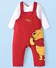 Babyhug Disney Single Jersey Knit Dungaree & Full Sleeves T-Shirt With Winnie The Pooh Graphics - Red & White