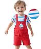 Babyoye 100% Cotton With Eco Jiva Finish Striped Half Sleeves T-Shirt & Dungarees with Boat Print - Red