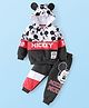 Babyhug Disney Terry Knit Full Sleeves Hooded Sweatshirt & Lounge Pant Set With Mickey Mouse Graphics & Ear Applique - Black White & Red