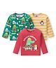 Babyhug Cotton Knit Full Sleeves Striped  & Dino Printed T-Shirts Pack of 3 - Green Red & Yellow