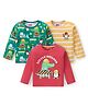 Babyhug Cotton Knit Full Sleeves Striped  & Dino Printed T-Shirts Pack of 3 - Green Red & Yellow