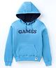 Taeko Fleece Knitted Full Sleeves Hooded Sweatshirt With Text Print & Kangaroo Pockets - Light Blue