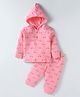 Tango Interlock Knit Full Sleeves Hooded Night Suit With Kitten Print - Pink